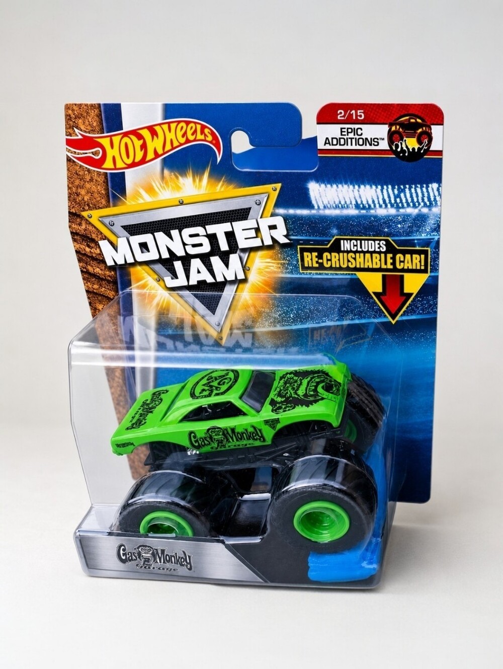 2018 Hot Wheels Monster Jam 1:64 Gas Monkey Garage with Crushable Car